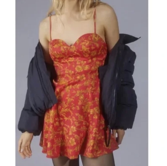 Urban Outfitters Dresses & Skirts - Urban Outfitters Orion Bustier Satin Mini Dress Red & Gold Women's S